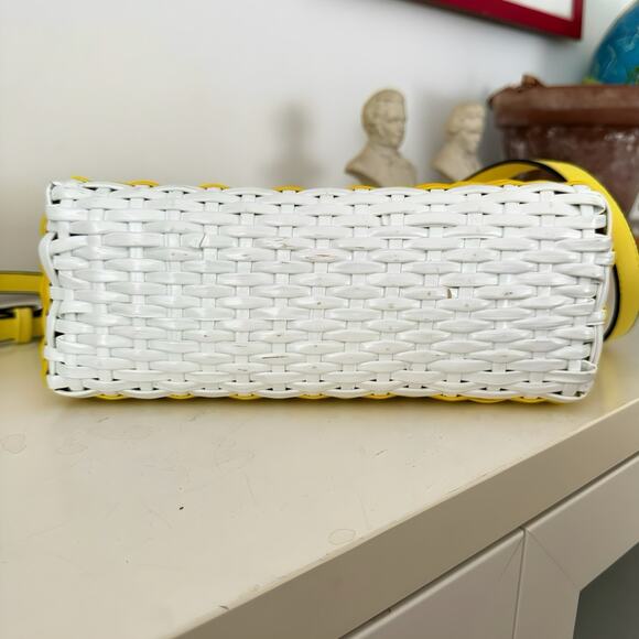 Urban Expression Mallorca Tote Yellow White Basket Weave Canvas Lined - Picture 4 of 14